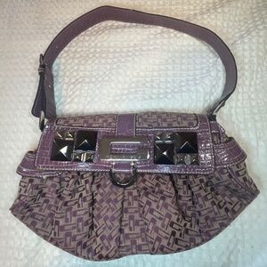 Guess Purple Studded Flap Shoulder Bag | Y2K Monogram | Croc Trim